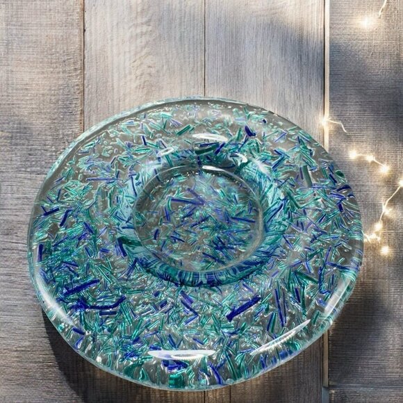 Textured Fused Art Glass Single Votive Candle Holder Glass Fritz TeaLight Holder - Picture 1 of 10